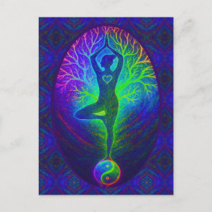 Carte Postale Arbre de yoga Paix Arc-en-ciel