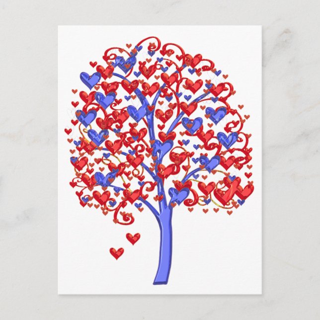 Carte Postale Arbre des Coeurs rouges Valentine (Devant)