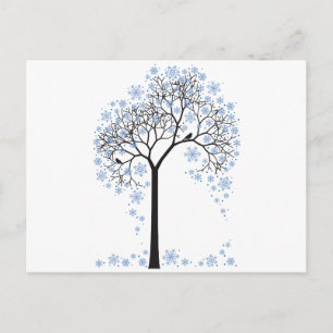 Carte Postale Arbre d'hiver avec des flocons de neige et des ois