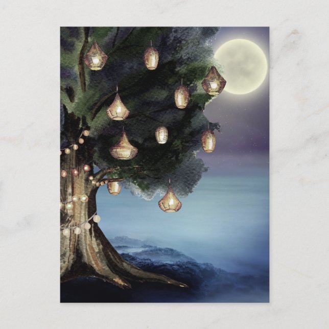 Carte Postale Arbre enchanteur avec lumières et plage de Pleine  (Devant)