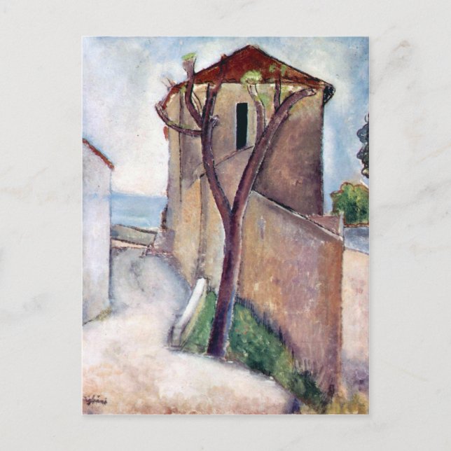 Carte Postale Arbre et maison par Amedeo Modigliani (Devant)