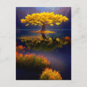 Carte Postale Arbre jaune au milieu du lac