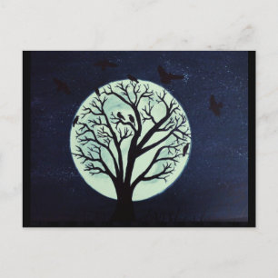 Carte Postale Arbre Lune brillant avec des corbeaux