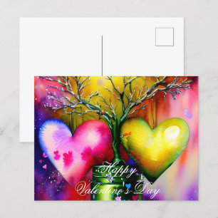 Carte Postale Arbre pointillé et coeur valentin