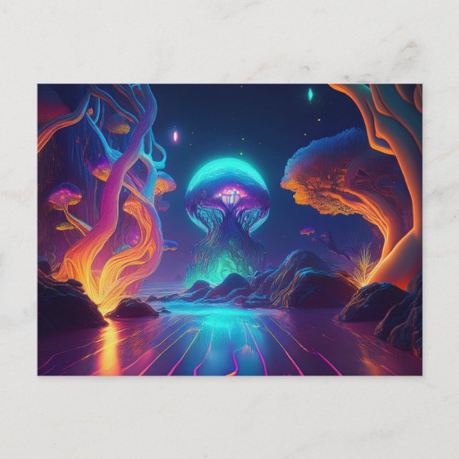 Carte Postale Arbres à néons IA (Devant)