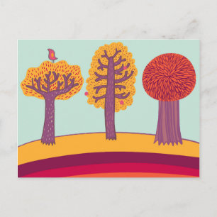 Carte Postale Arbres D'Automne Et Oiseaux