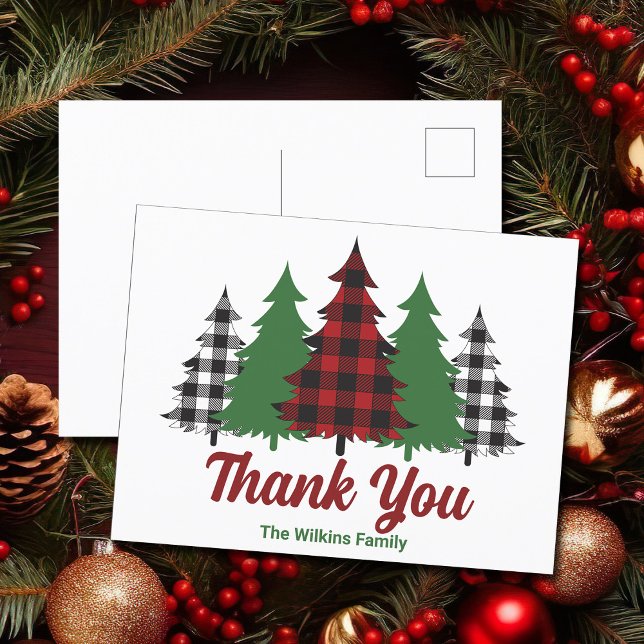 Carte Postale Arbres de Noël à carreaux rouges personnalisés Mer (Créateur téléchargé)