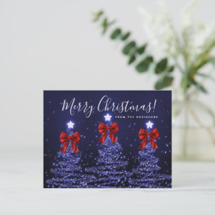 Carte Postale Arbres de Noël élégants de vacances Navy avec ruba