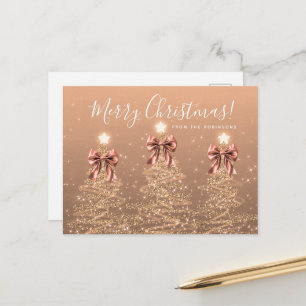 Carte Postale Arbres de Noël élégants vacances rose gold noeuds