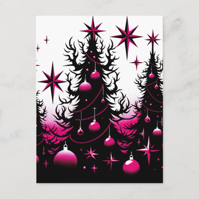 Carte Postale Arbres de Noël gothiques noirs et roses (Devant)