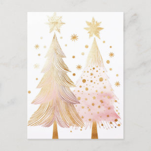 Carte Postale Arbres de Noël roses et dorés