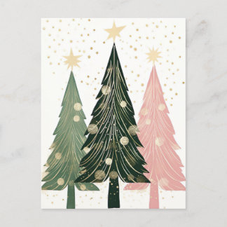 Carte Postale Arbres de Noël roses et verts