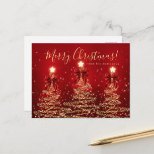 Carte Postale Arbres de Noël rouges or élégants avec rubans