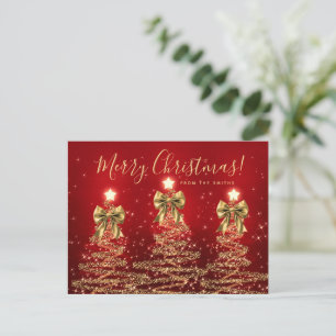 Carte Postale Arbres de Noël rouges or élégants avec rubans