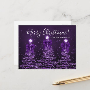 Carte Postale Arbres de Noël violets de vacances élégants avec n