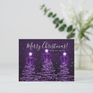 Carte Postale Arbres de Noël violets de vacances élégants Rubans