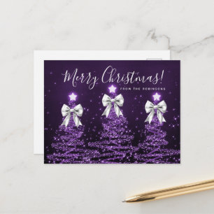 Carte Postale Arbres de Noël violets de vacances élégants Rubans