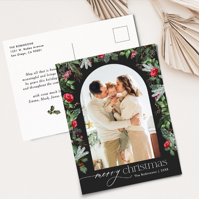 Carte Postale Arc botanique gris chic Noël 1 Fête de la photo (Créateur téléchargé)