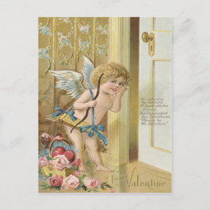 Carte Postale Arc de Cupidon Cœur Roses Rose