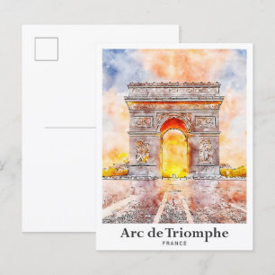 Carte Postale Arc de Triomphe Paris France Aquarelle