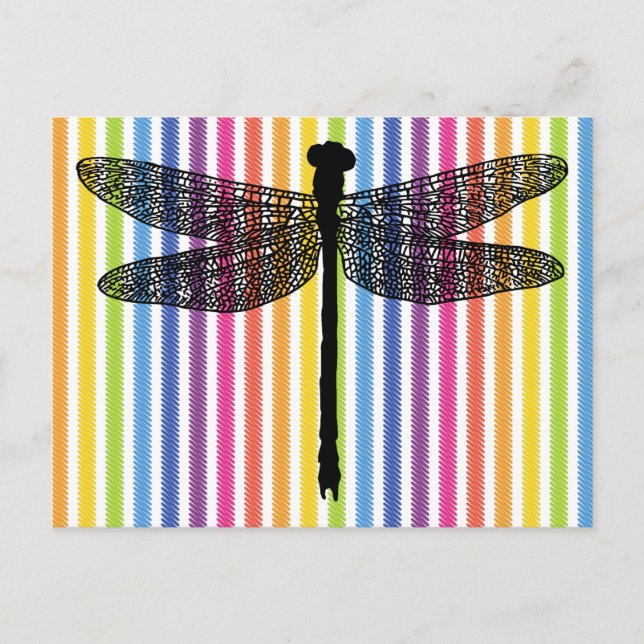 Carte Postale Arc-en-ciel bandes libellule Bogue Insect Silhouet (Devant)