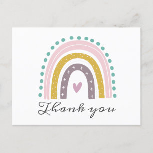 Carte Postale Arc-en-ciel, Boho, Rose, Turquoise, Coeurs, Or vio