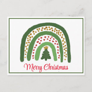 Carte Postale arc-en-ciel de Noël paillettes rouge or vert