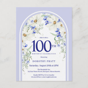 Carte Postale Arc floral bohème bleu blanc pour 100e anniversair