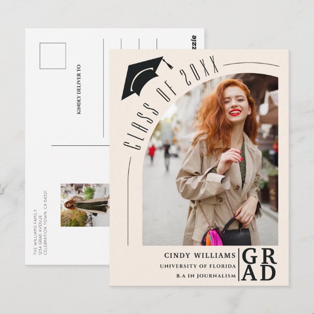 Carte Postale Arc moderne photo Beige Graduate Faire-part (Devant / Derrière)