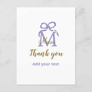 Carte Postale Arc pailleté violet ajouter nom lettre monogramme 