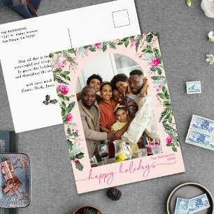 Carte Postale Arc vert rose vif Joyeux Vacances Photo