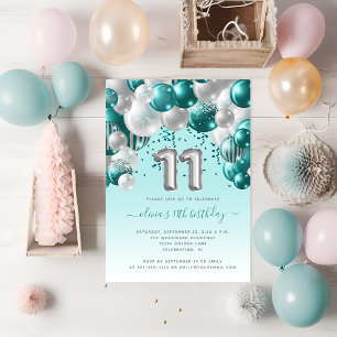 Carte Postale Arche de ballons sarcelle argent 11e anniversaire