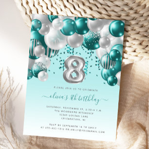 Carte Postale Arche de ballons sarcelle argent 8e anniversaire