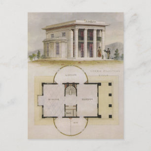 Carte Postale Architecture vintage, Plan de sol et Villa grecque