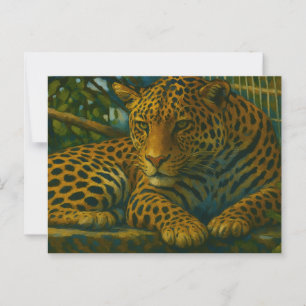 Carte Postale Ardoise dorée - Leopard reposant en feuillage