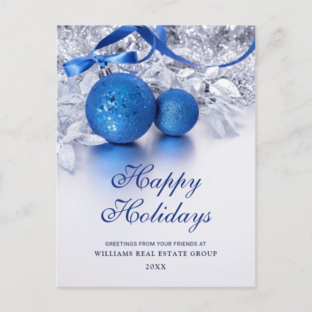 Carte Postale Argent Bleu ornement de Noël Accueil d'entreprise (Devant)