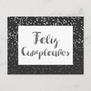 Carte Postale Argent Confetti et Parties scintillant Feliz Cumpl