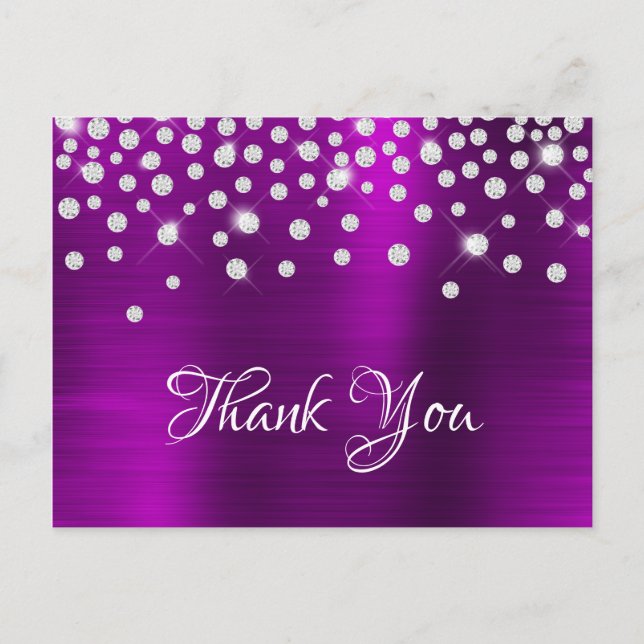 Carte Postale Argent Diamant Confetti Magenta Purple Satin Phuil (Devant)