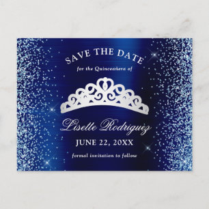 Carte Postale Argent Et Bleu Marine Quinceanera Enregistrer La D