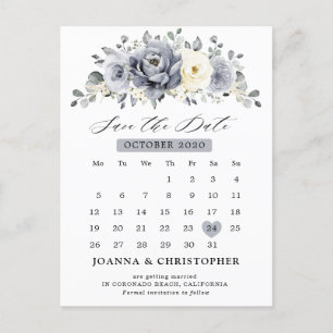 Carte Postale Argent Gris ivoire Floral Boho hiver Enregistrer l