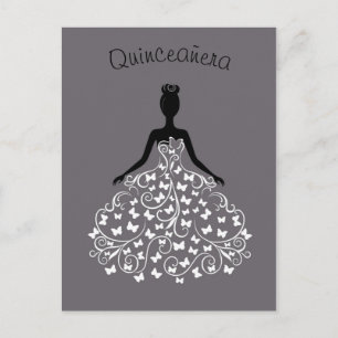 Carte Postale Argent Noir Papillon Gown Quinceanera Invitation