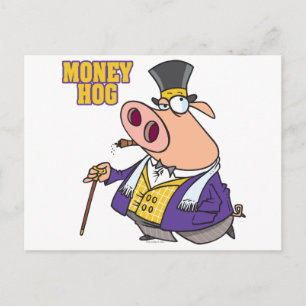 Carte Postale argent porc amusant riche dessin animé de porc