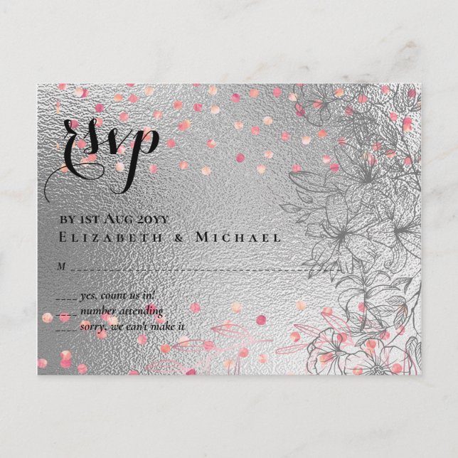 Carte Postale Argent Rosegold MARIAGE Parties scintillant métall (Devant)