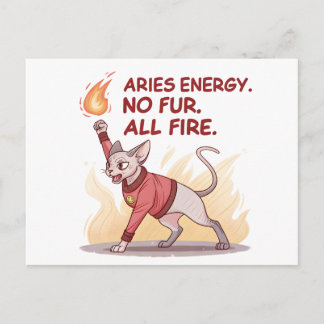Carte Postale Aries Énergie Chat Sphynx Sans Fourrure Tout Feu A
