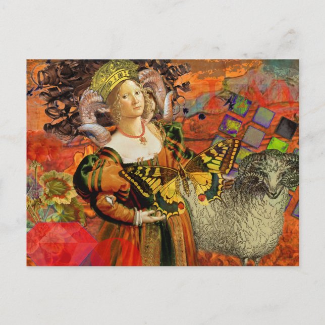 Carte Postale Aries Orange Woman : Collage d'art antique gothiqu (Devant)