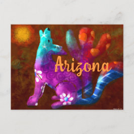 Carte Postale Arizona Coyote Art Abstrait Saguaro Cactus Désert