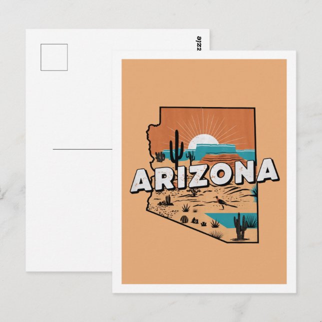 Carte Postale Arizona Retro Voyage Design Icone États-Unis (Devant / Derrière)