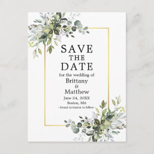 Carte Postale Armature Or Aquarelle Verdure Enregistrer La Date