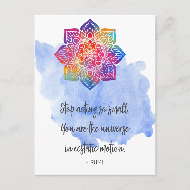 Carte Postale Arrêter d'agir sur la petite citation de Rumi aqua (Devant)