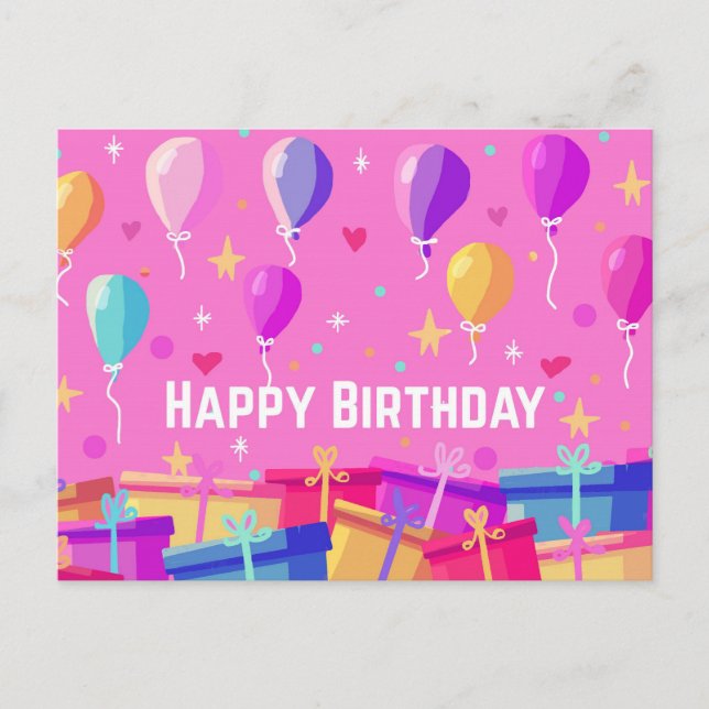 Carte Postale Arrière - plan D'Anniversaire Et Ballons (Devant)